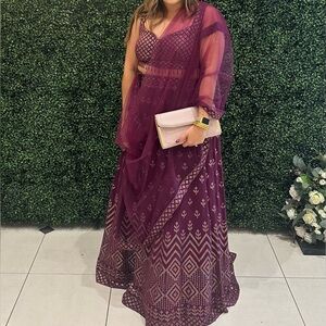 **Indian Wedding Guest Dress Lehenga Choli - Burgundy - Size 44/XL**